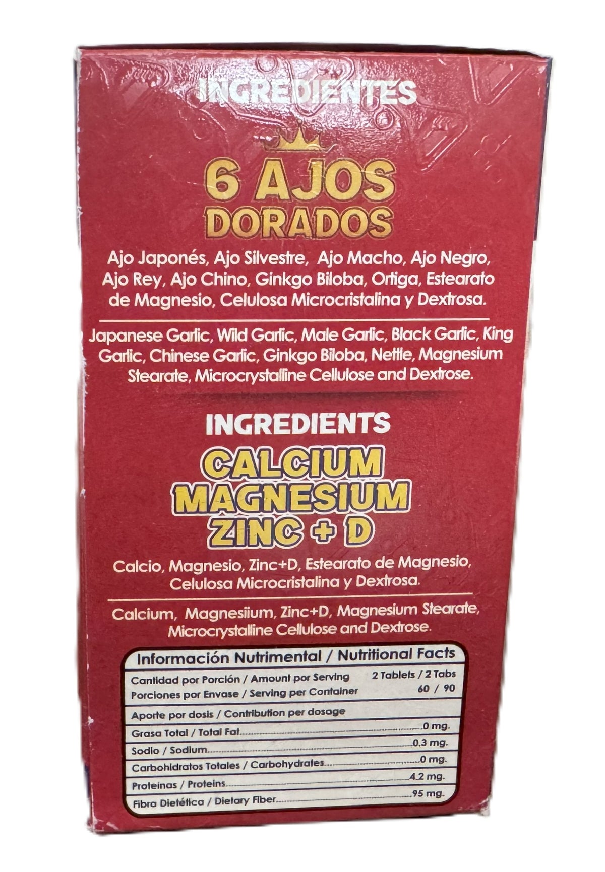 Calcio Magnesio Zinc+D - 6 AJOS DORADOS